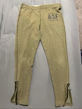 Abercrombie & Fitch Olive Green Fleece-Lined Leggings with Branded Waistband